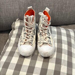 Converse High-Top Sneakers in White and Orange